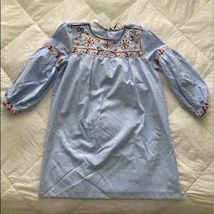 English Factory, Women’s Medium, light blue w/ embroidery, 3/4 sleeve dress